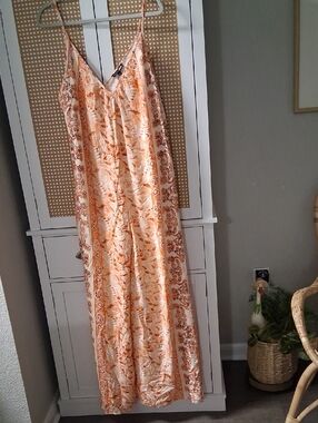 Fashion Nova Orange and Cream Floral Jump Suit
